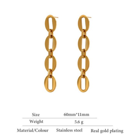 Trendy Round Long Dangle Earrings Simple Gold Metal Stainless Steel EARRINGS - Picture 3 of 4